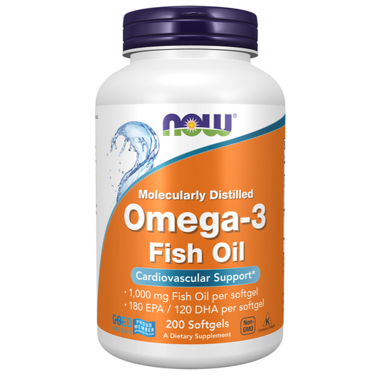 NOW Omega-3 Fish Oil, Molecularly Distilled 200 Softgels