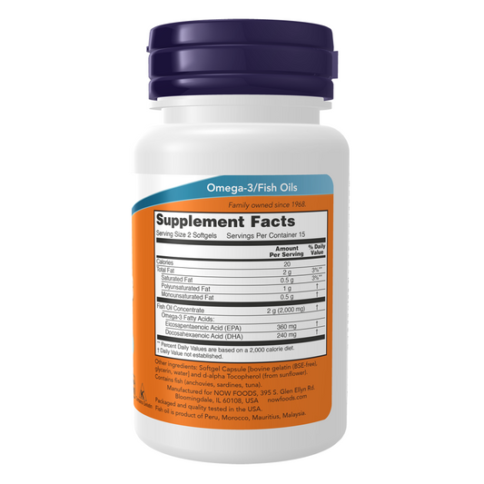 NOW Omega-3 Fish Oil, Molecularly Distilled 200 Softgels